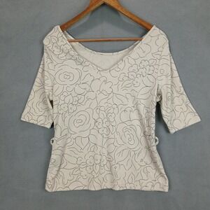 Knitwear‎ Shirt Womens Large Beige Floral 3/4 Sleeve V Neck Everyday Comfort